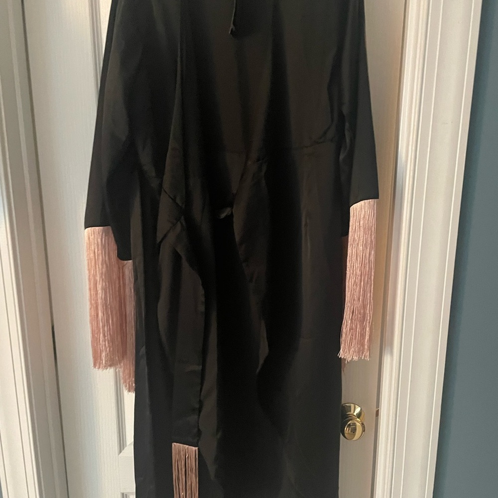 Nasty Gal Black and Pink Wrap Gown with Bell Sleeves - Picture 2 of 4
